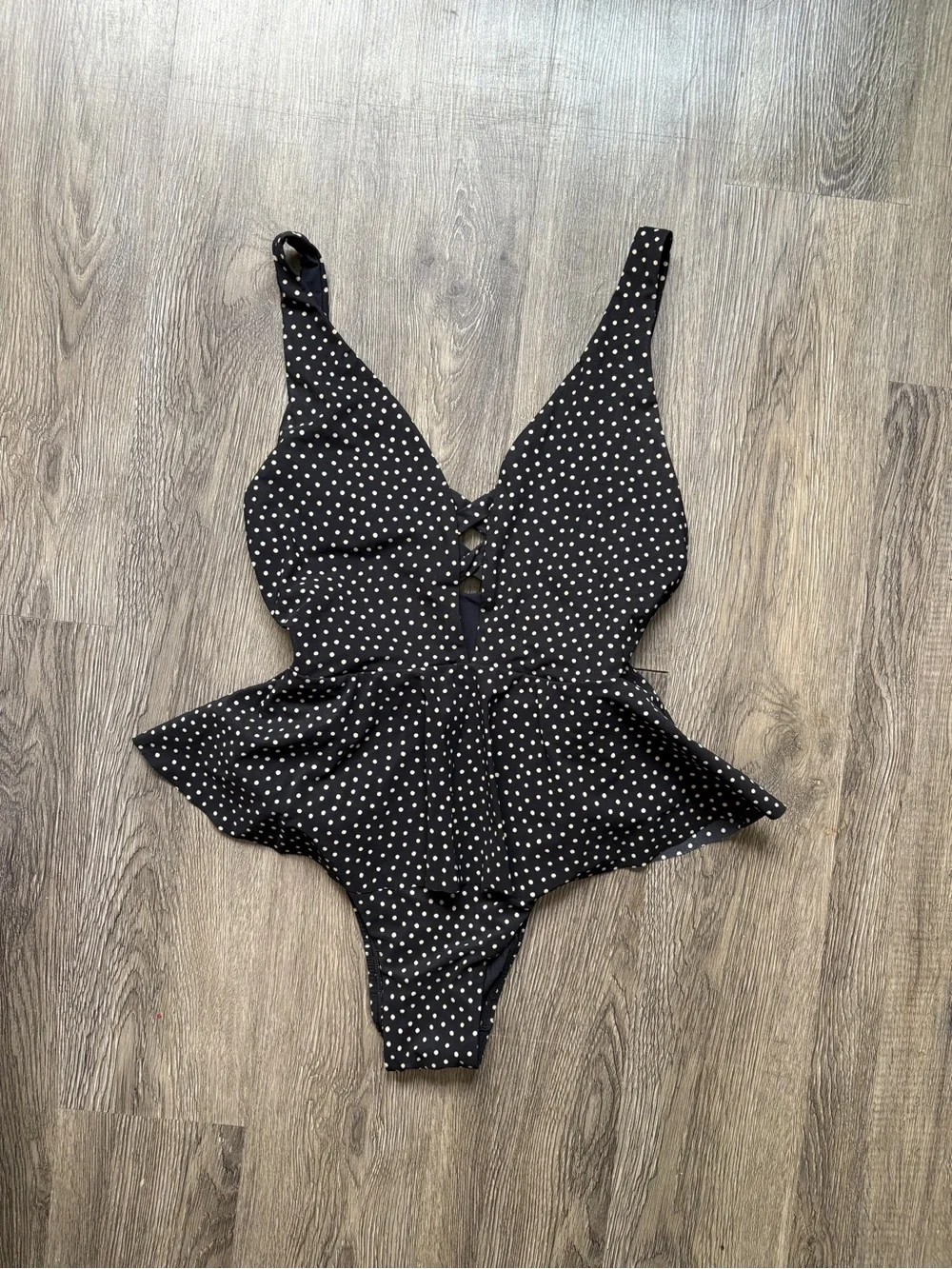 Skinny Dippers Black & White Polka Dot Skirt-Look Swimsuit | S